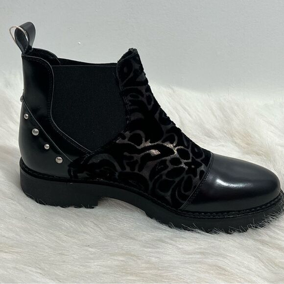 NIB Apepazza Ivonne Black Velvet Flocked Silver Studded  Boot -- EU40 - US 9/9.5 - Picture 5 of 12